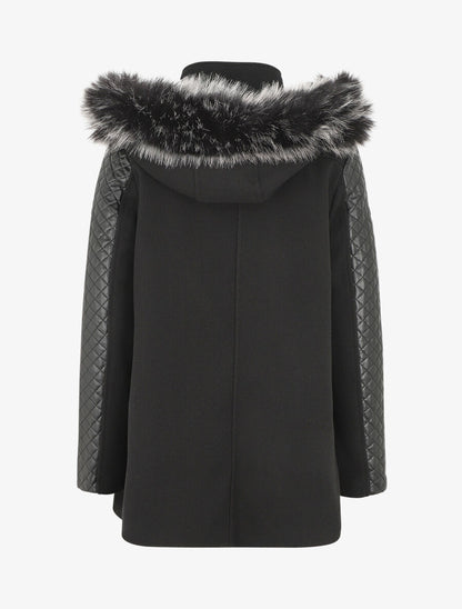 Manteau à capuche et à manches en simili - Noir - 2