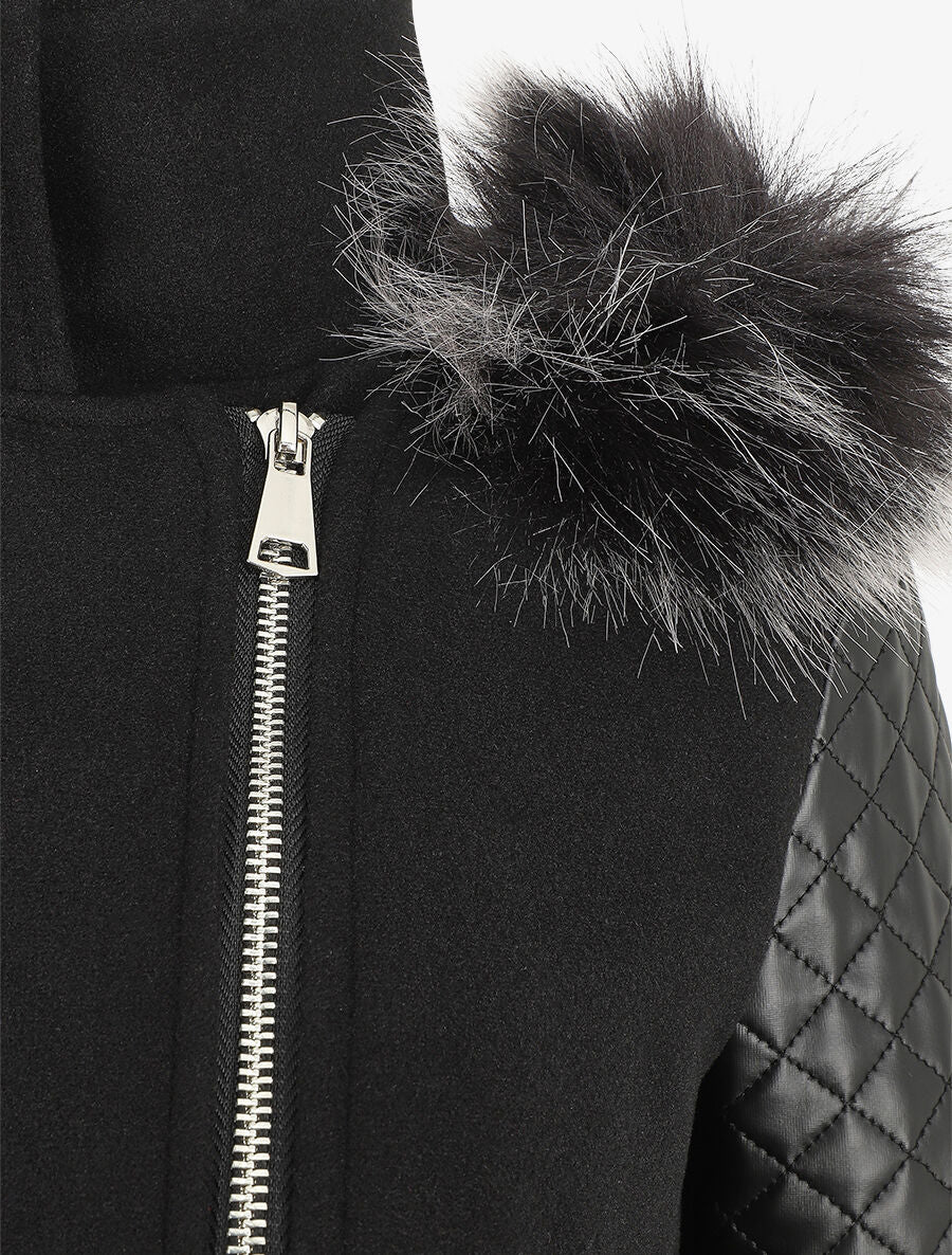 Manteau à capuche et à manches en simili - Noir - 3