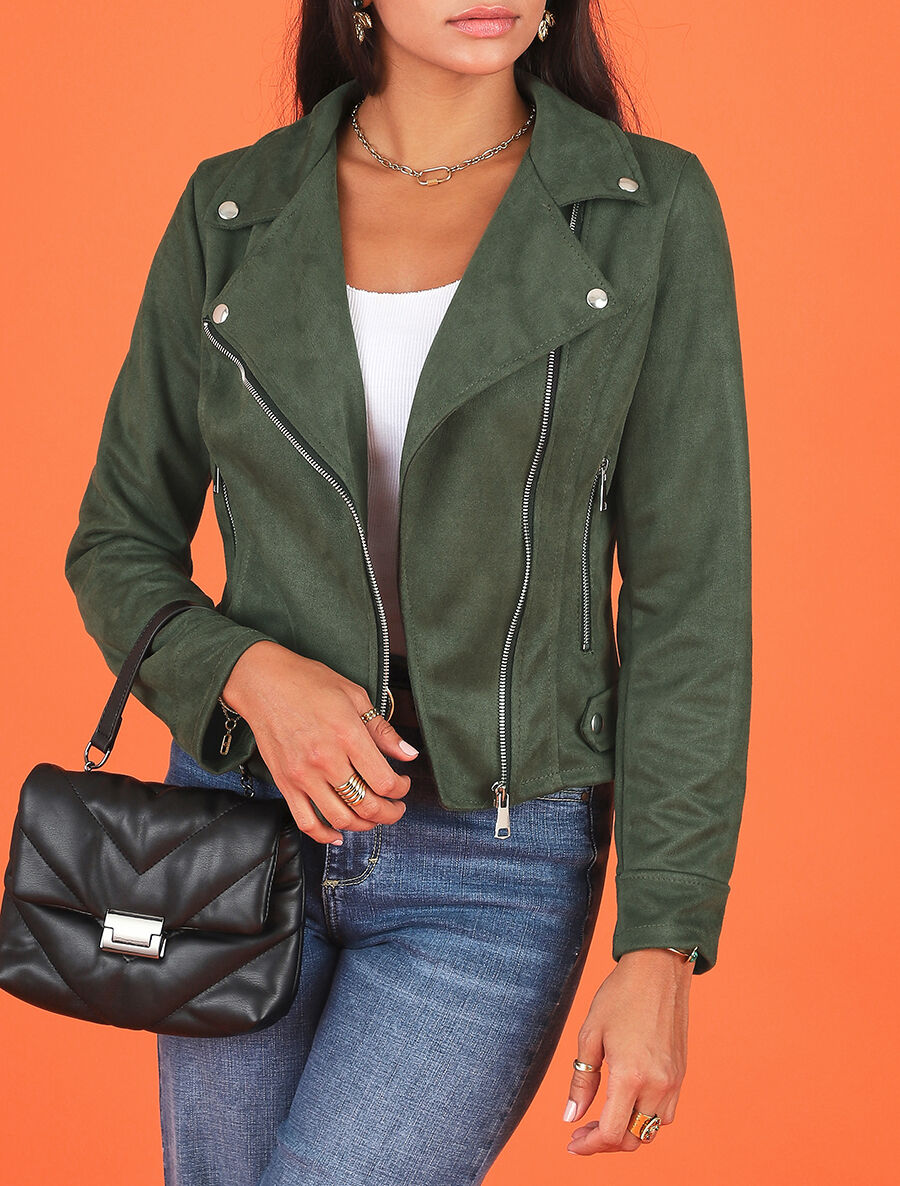 Veste style perfecto en suédine - Vert - 4