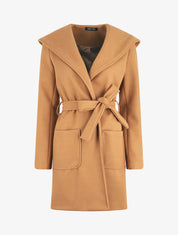 Manteau long à capuche et col châle - Camel - 1