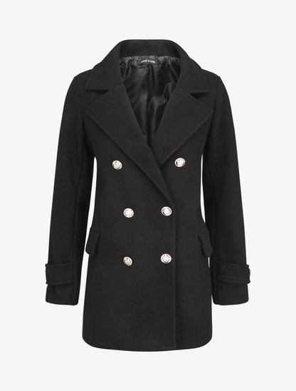 Manteau mi-long boutonné à col cranté - Noir - 1