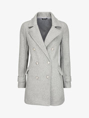 Manteau mi-long boutonné à col cranté - Gris - 1