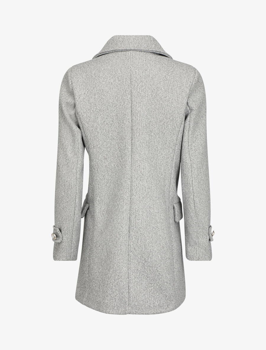 Manteau mi-long boutonné à col cranté - Gris - 2