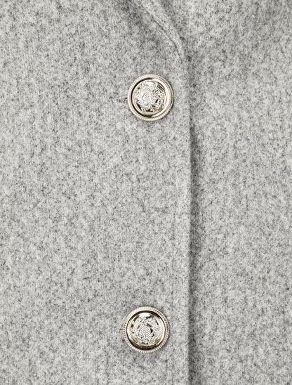 Manteau mi-long boutonné à col cranté - Gris - 3