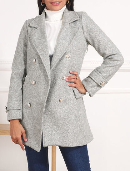 Manteau mi-long boutonné à col cranté - Gris - 4