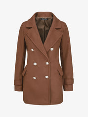 Manteau mi-long boutonné à col cranté - Marron - 1