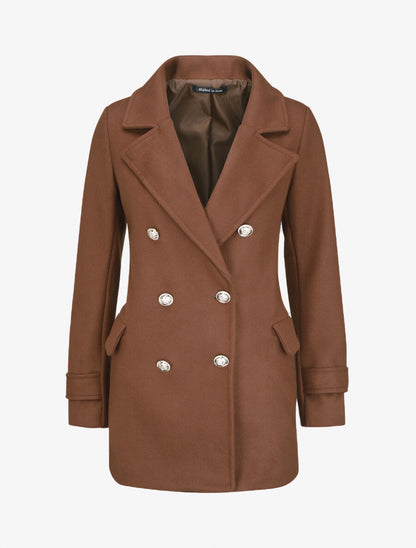 Manteau mi-long boutonné à col cranté - Marron - 1