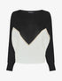 Pull bicolore à liseré doré zigzag - Noir - 5