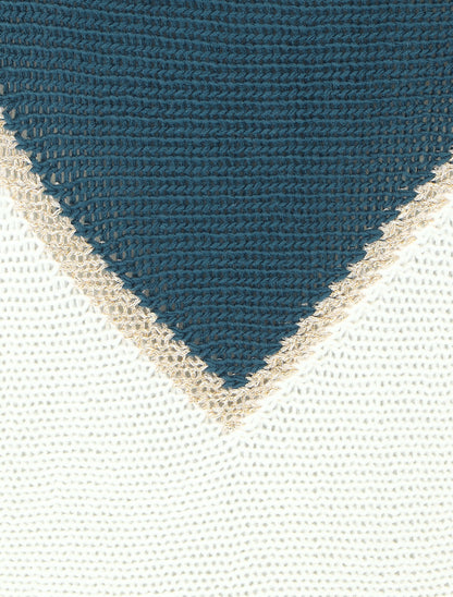 Pull bicolore à liseré doré zigzag - Bleu canard - 3