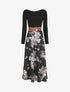 Robe longue empire à jupe fleurie - Noir - 5