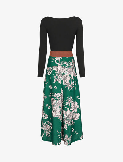 Robe longue empire à jupe fleurie - Vert - 2