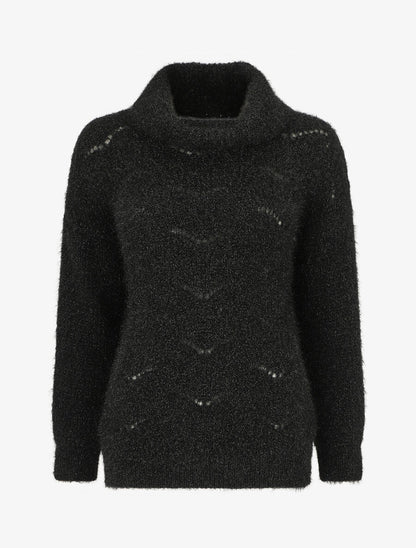 Pull duveteux à col roulé - Noir - 4