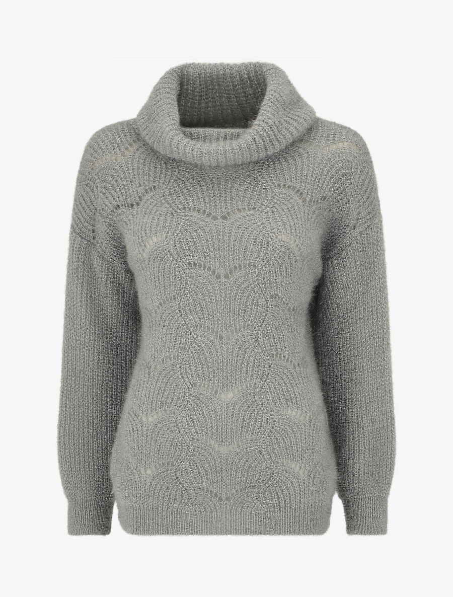 Pull duveteux à col roulé - Gris - 1