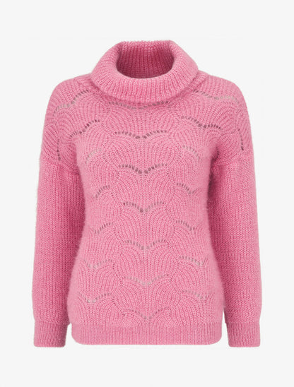 Pull duveteux à col roulé - Rose - 5