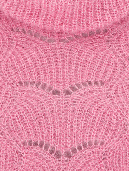Pull duveteux à col roulé - Rose - 3