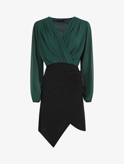 Robe drapée style portefeuille - Vert sapin/noir - 5