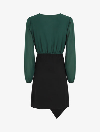 Robe drapée style portefeuille - Vert sapin/noir - 2
