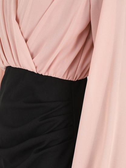 Robe drapée style portefeuille - Rose/noir - 3