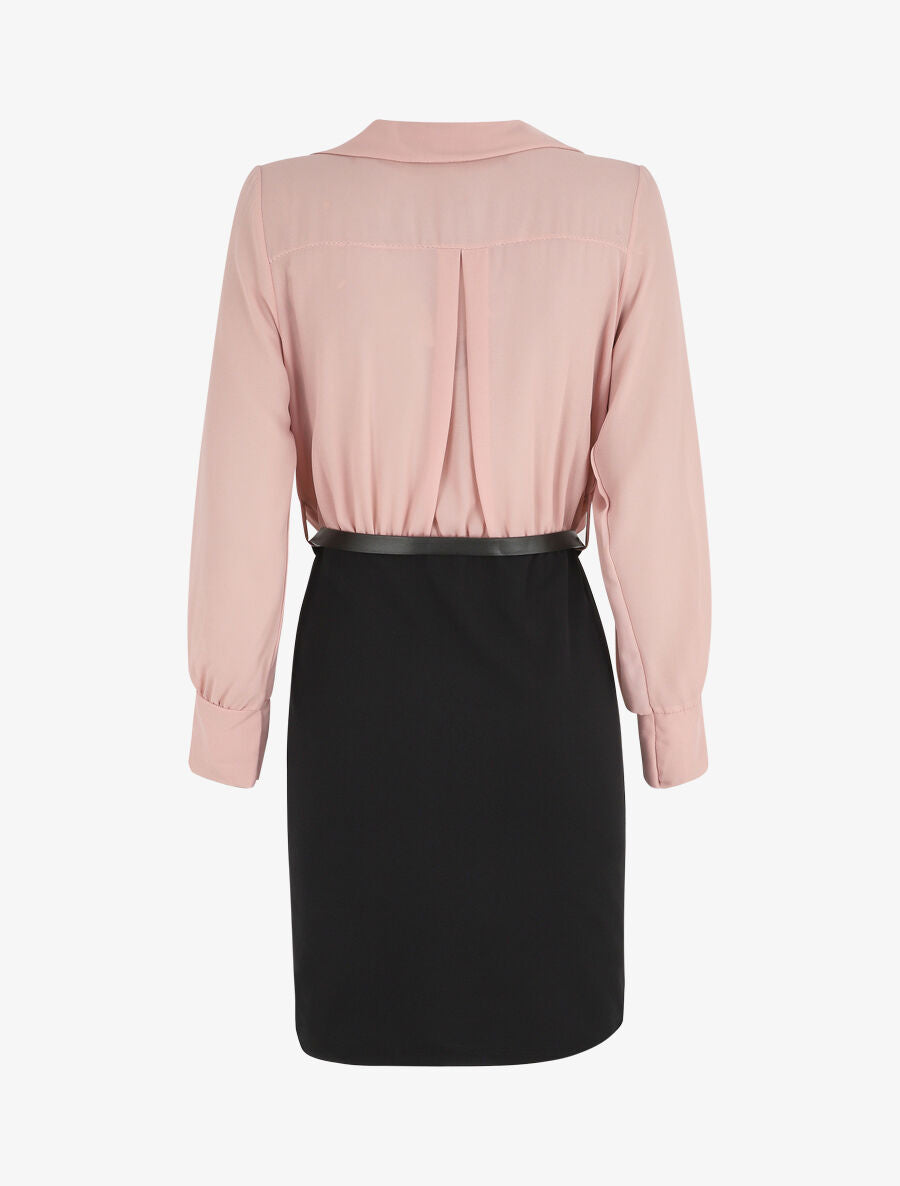 Robe fourreau à col cache-coeur - Noir/rose - 2