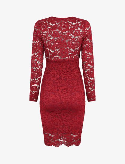 Robe moulante en dentelle - Bordeaux - 2