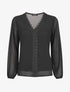 Blouse en voile unie à col brodé - Noir - 1