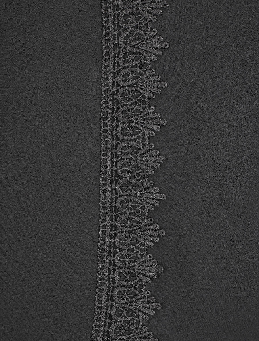 Blouse en voile unie à col brodé - Noir - 3