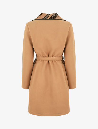 Manteau ceinturé à imprimé grec - Camel - 2