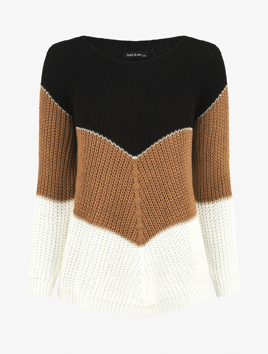 Pull en maille à motif V irisés - Noir - 1