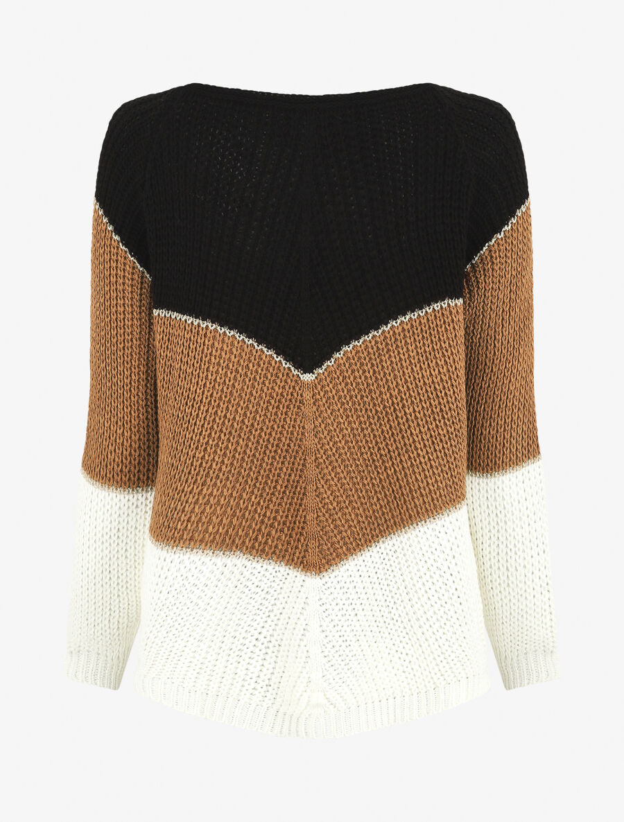Pull en maille à motif V irisés - Noir - 2