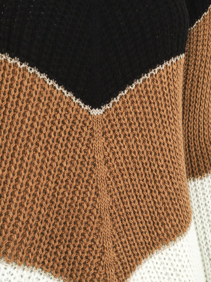 Pull en maille à motif V irisés - Noir - 3