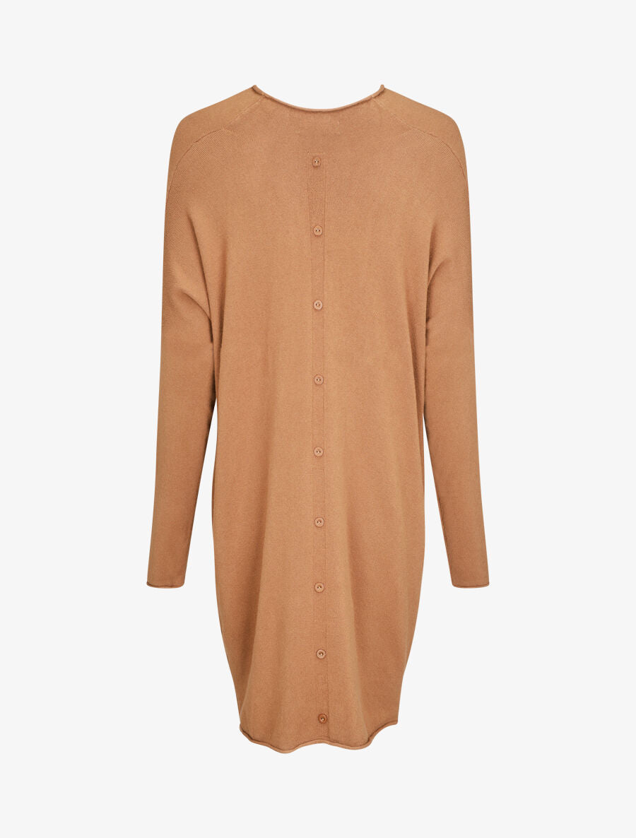 Robe pull mi-longue à boutons décoratifs au dos - Camel - 2