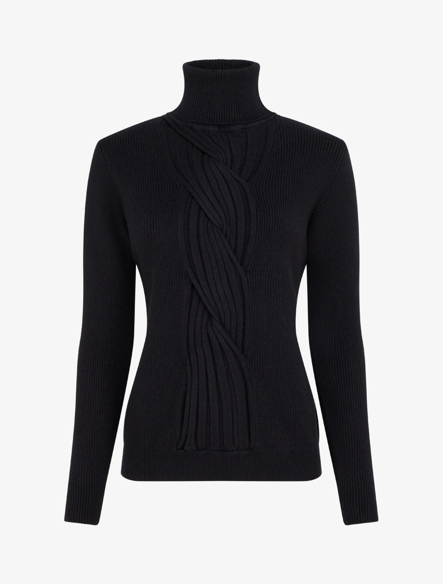 Pull col roulé effet tressé - Noir - 1