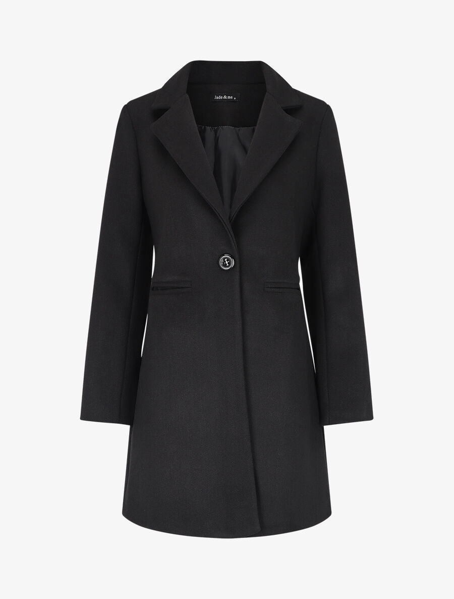 Manteau mi-long uni en laine mélangée - Noir - 1