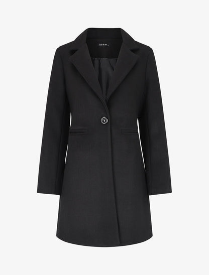 Manteau mi-long uni en laine mélangée - Noir - 1