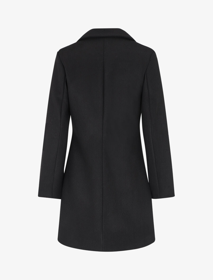 Manteau mi-long uni en laine mélangée - Noir - 2
