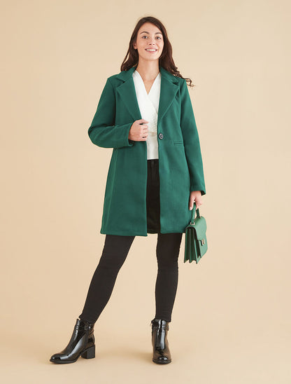 Manteau mi-long uni en laine mélangée - Vert - 4