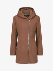 Manteau mi-long zippé à capuche - Marron - 1