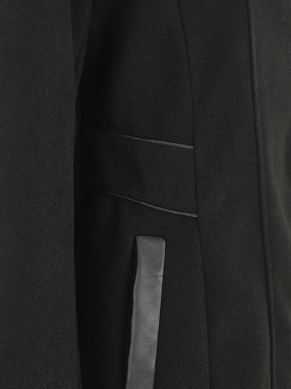 Manteau mi-long à capuche et zip - Noir - 3