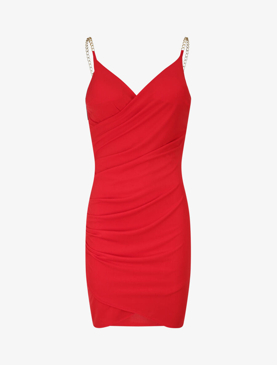 Robe drapée à bretelles en chaînes - Rouge - 4