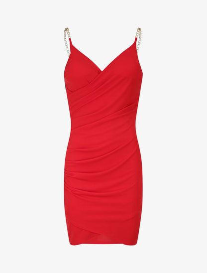 Robe drapée à bretelles en chaînes - Rouge - 4