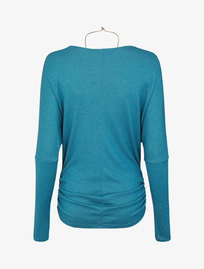 Pull fin uni froncé - Bleu canard - 2