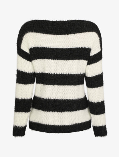 Pull en maille à rayures - Noir - 2