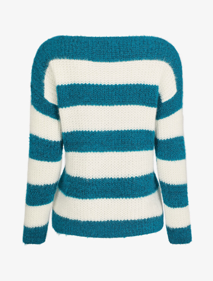 Pull en maille à rayures - Bleu canard - 2
