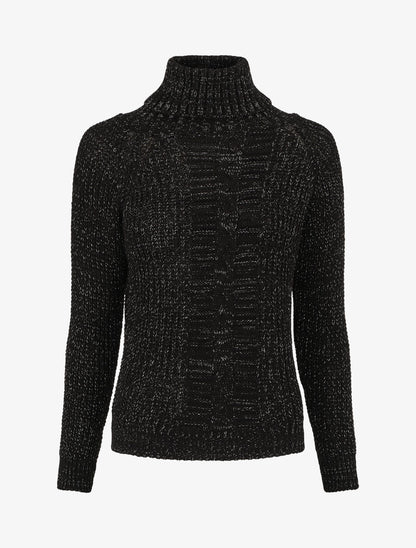 Pull irisé droit à col roulé - Noir - 5