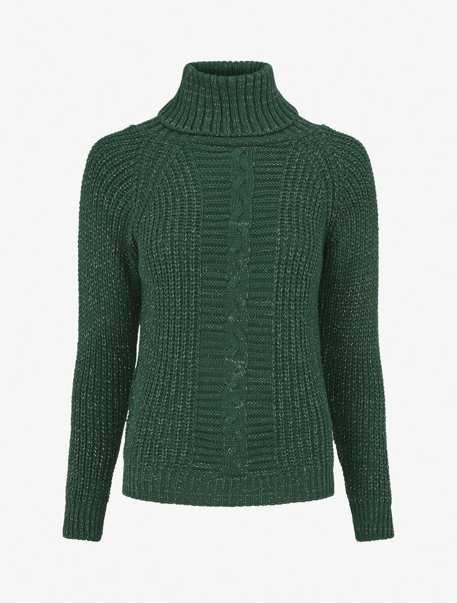 Pull irisé droit à col roulé - Vert sapin - 1