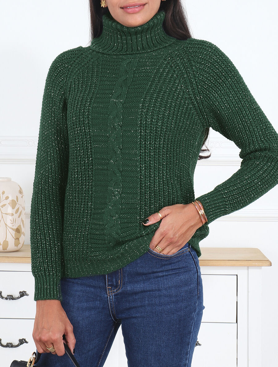 Pull irisé droit à col roulé - Vert sapin - 4