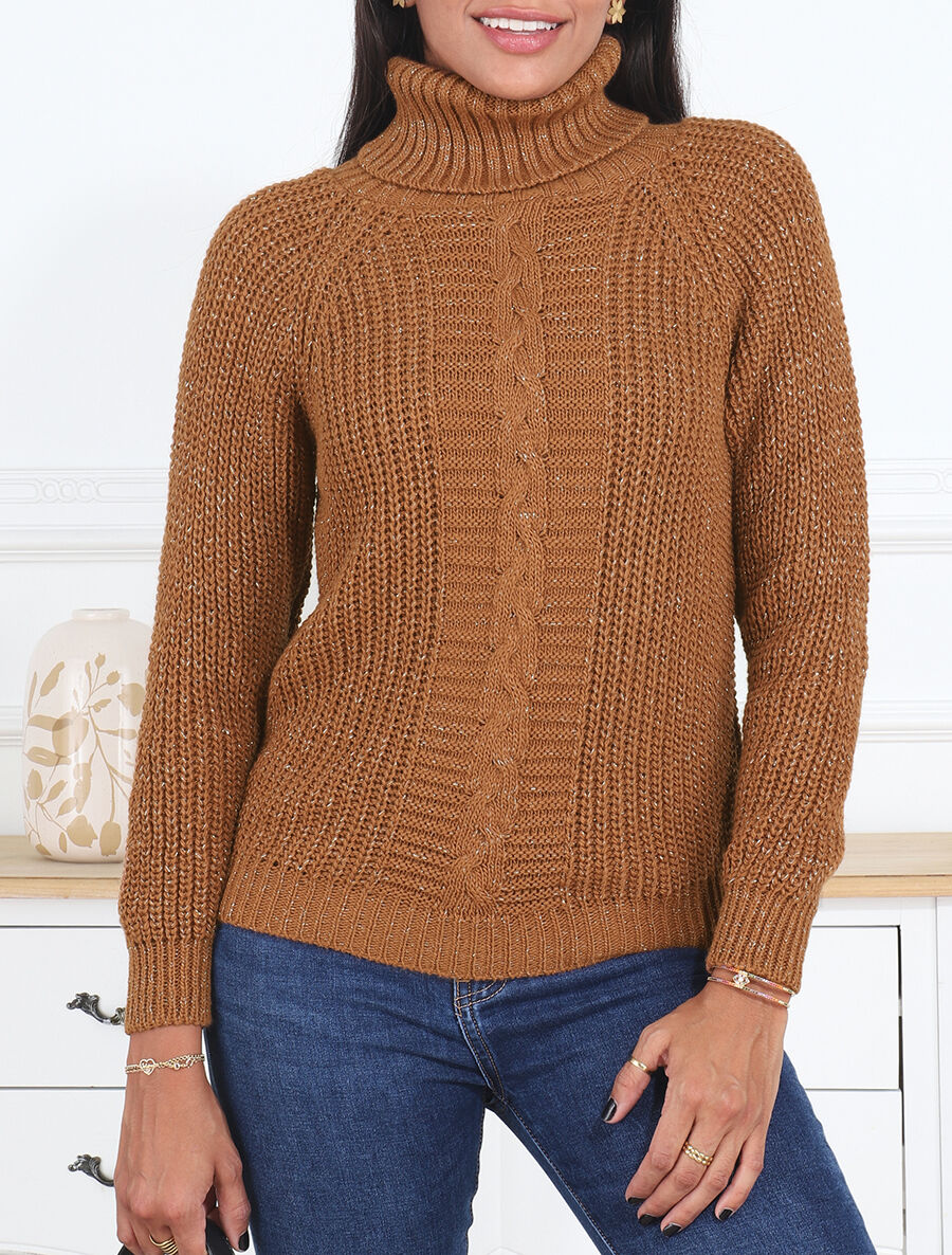 Pull irisé droit à col roulé - Camel - 4