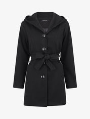 Manteau long à capuche uni - Noir - 5