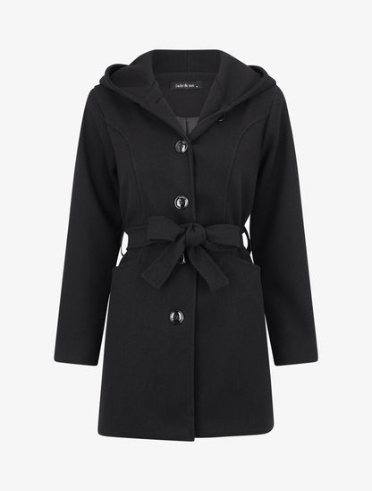 Manteau long à capuche uni - Noir - 5