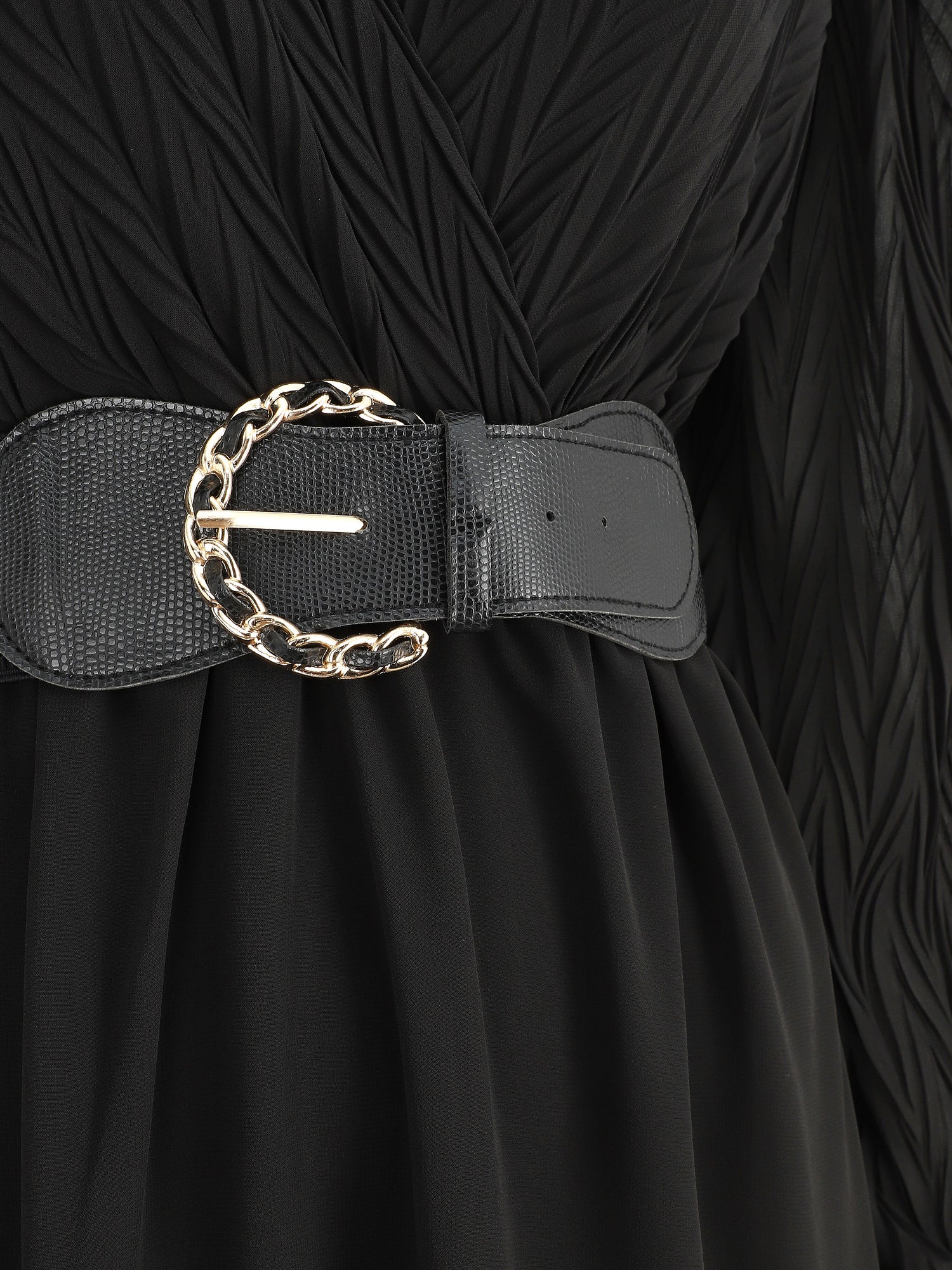 Robe longue à buste plissé - Noir - 3